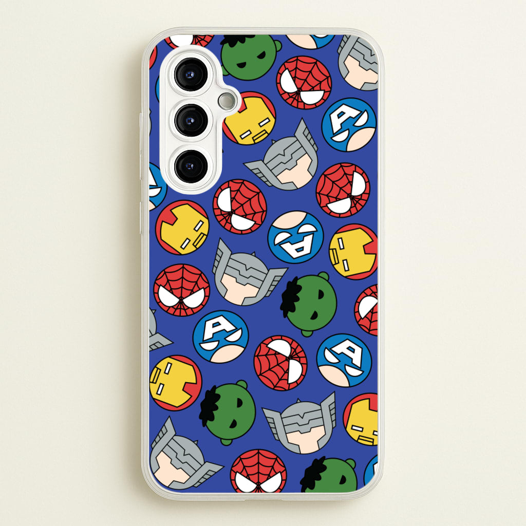 Cute Chibi Heroes Pattern Blue - Marvel Phone Case for Galaxy A54