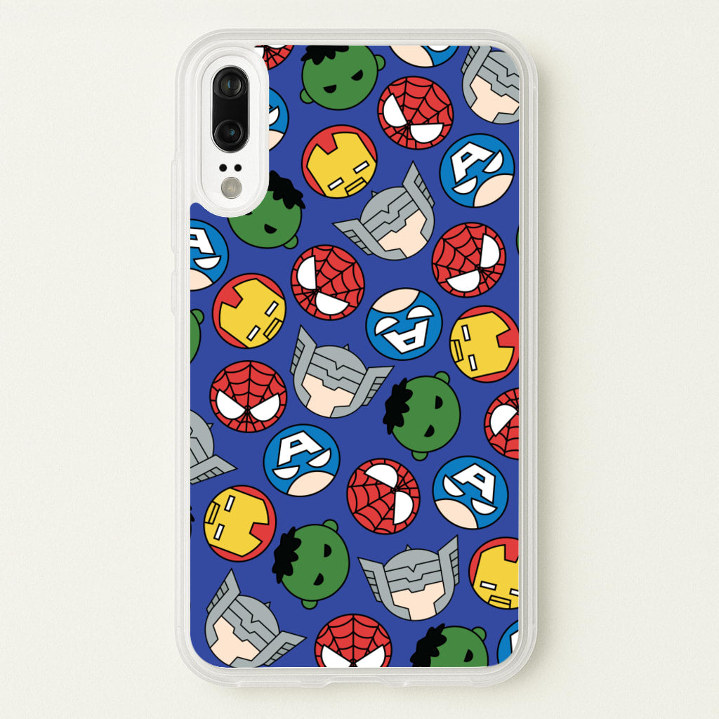 Cute Chibi Heroes Pattern Blue - Marvel Phone Case for Huawei P20