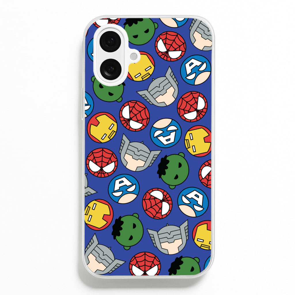 Cute Chibi Heroes Pattern Blue - Marvel Phone Case for iPhone 16 Plus