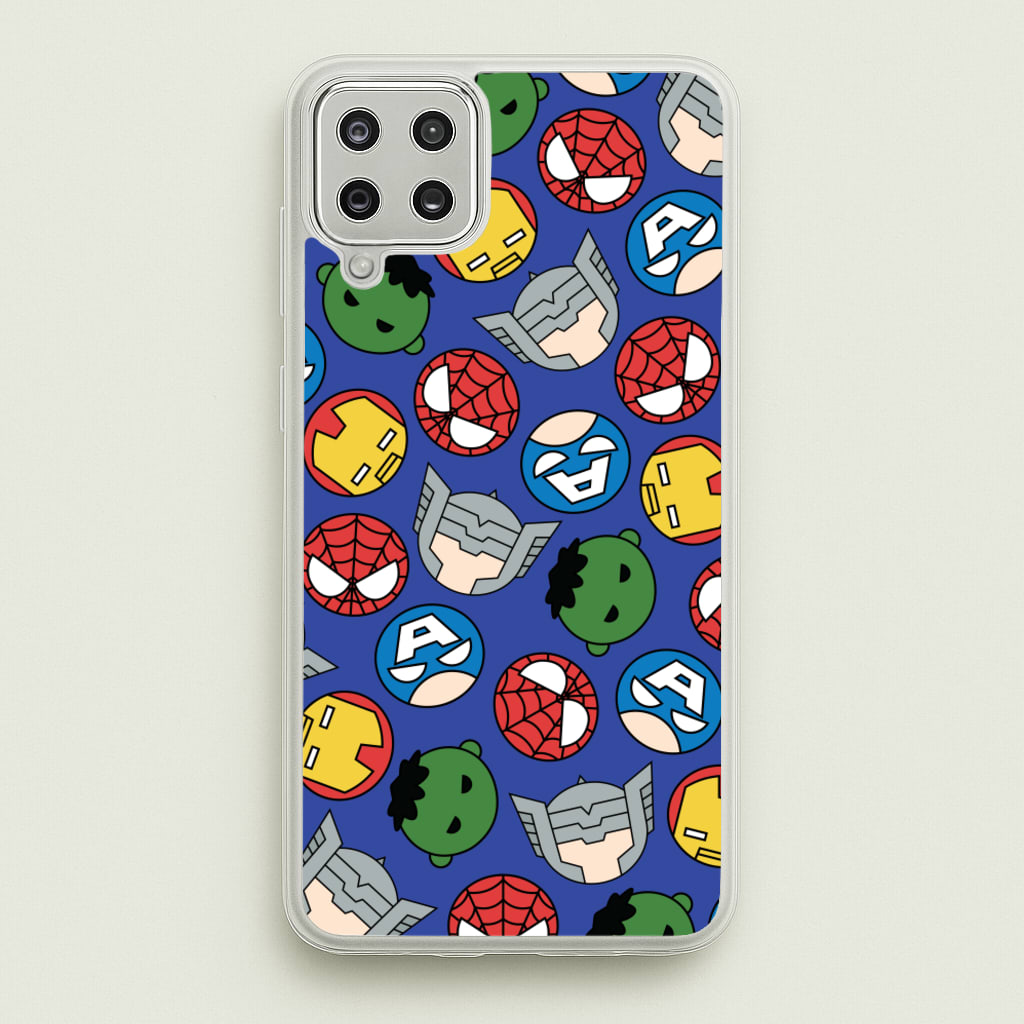 Cute Chibi Heroes Pattern Blue - Marvel Phone Case for Galaxy A12