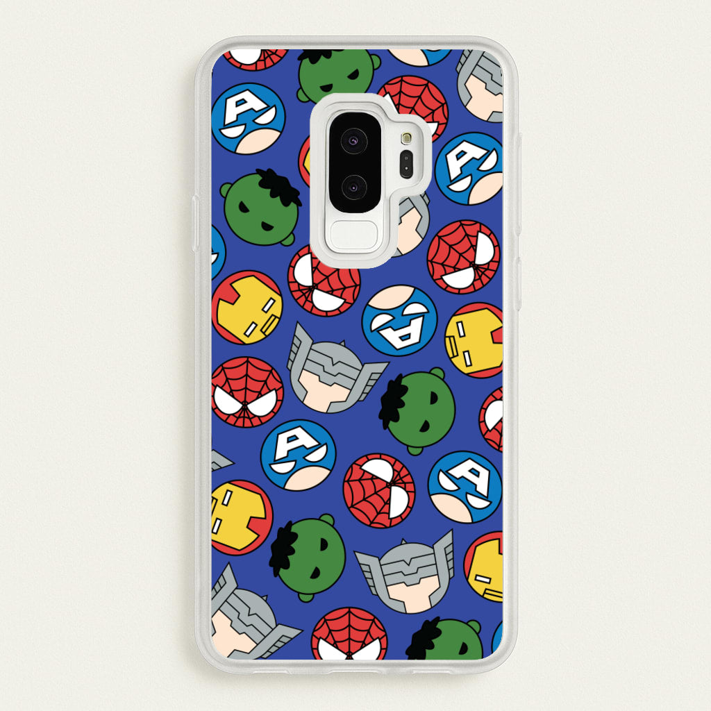 Cute Chibi Heroes Pattern Blue - Marvel Phone Case for Galaxy S9 Plus