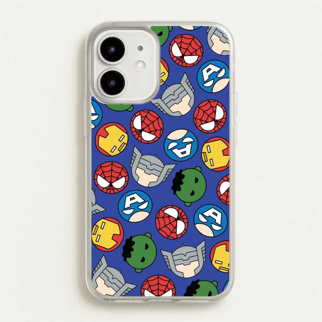 Cute Chibi Heroes Pattern Blue - Marvel Phone Case for iPhone 12 / 12 Pro