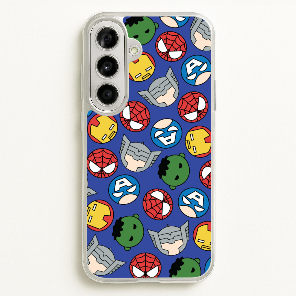 Cute Chibi Heroes Pattern Blue - Marvel Phone Case for Galaxy A56