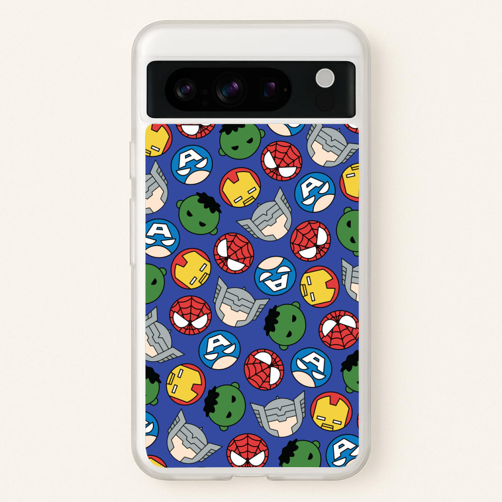 Cute Chibi Heroes Pattern Blue - Marvel Phone Case for Google Pixel 8 Pro