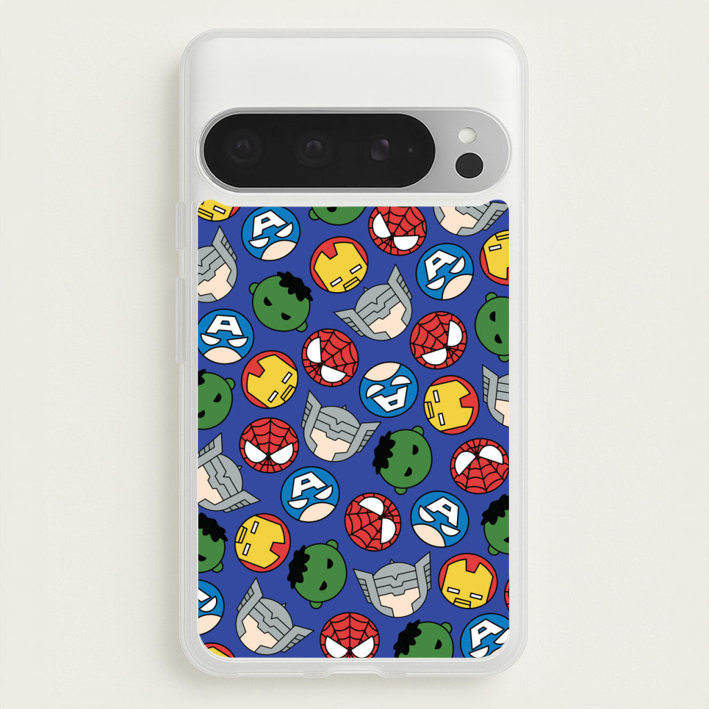 Cute Chibi Heroes Pattern Blue - Marvel Phone Case for Google Pixel 9 Pro XL