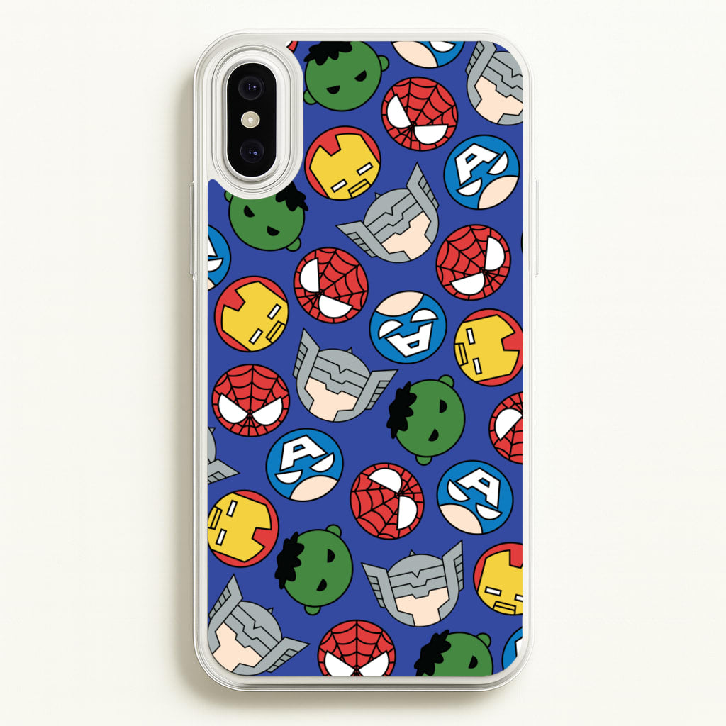 Cute Chibi Heroes Pattern Blue - Marvel Phone Case for iPhone XS Max