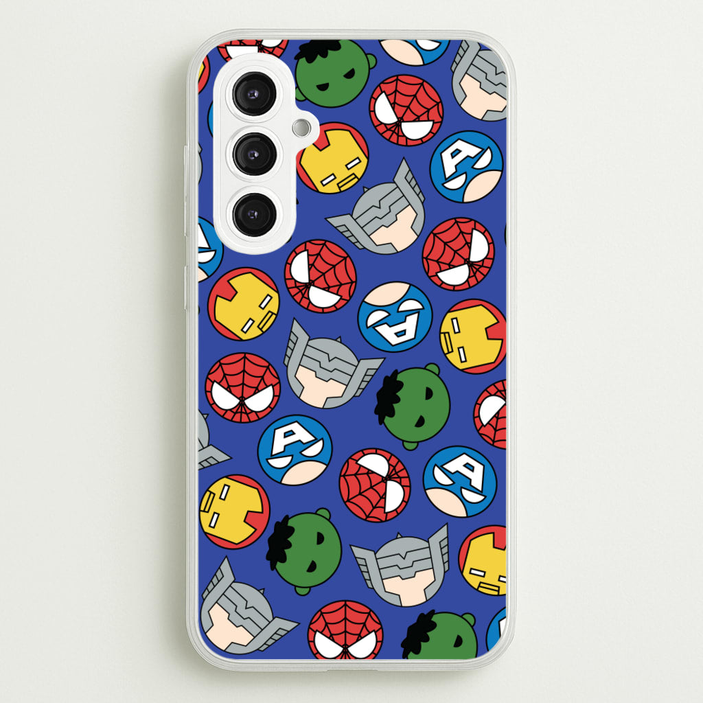 Cute Chibi Heroes Pattern Blue - Marvel Phone Case for Galaxy S23FE