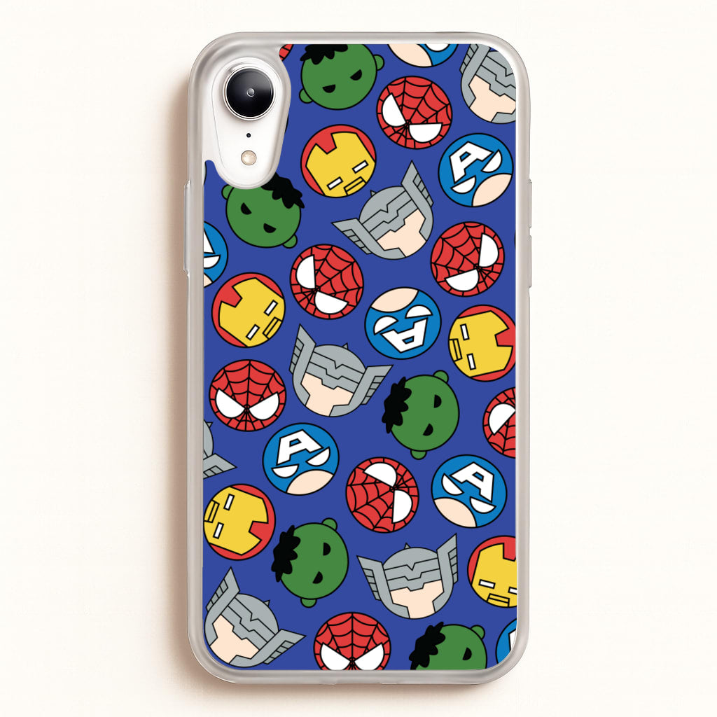 Cute Chibi Heroes Pattern Blue - Marvel Phone Case for iPhone XR