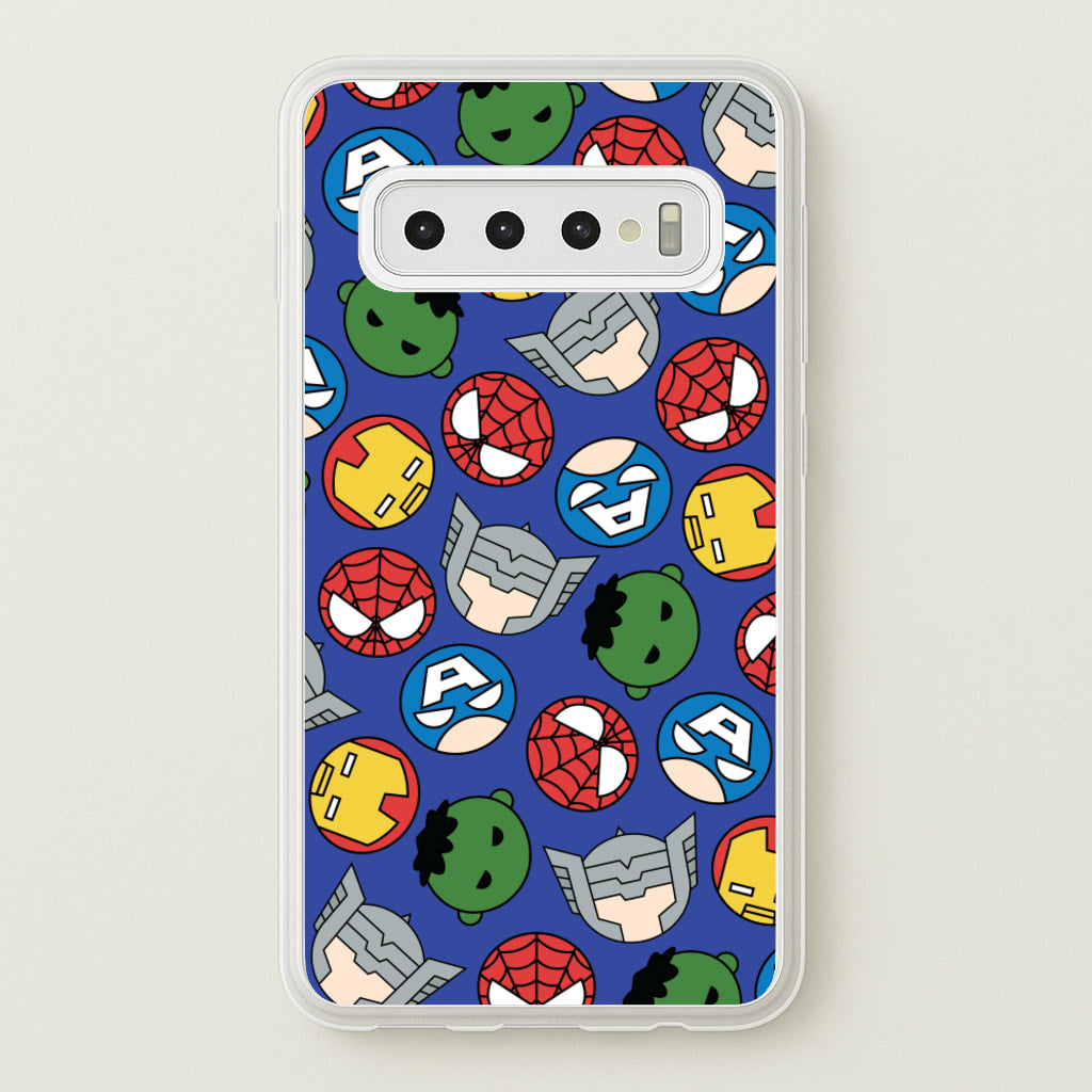 Cute Chibi Heroes Pattern Blue - Marvel Phone Case for Galaxy S10 Plus