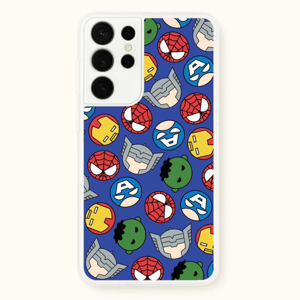 Cute Chibi Heroes Pattern Blue - Marvel Phone Case for Galaxy S21 Ultra