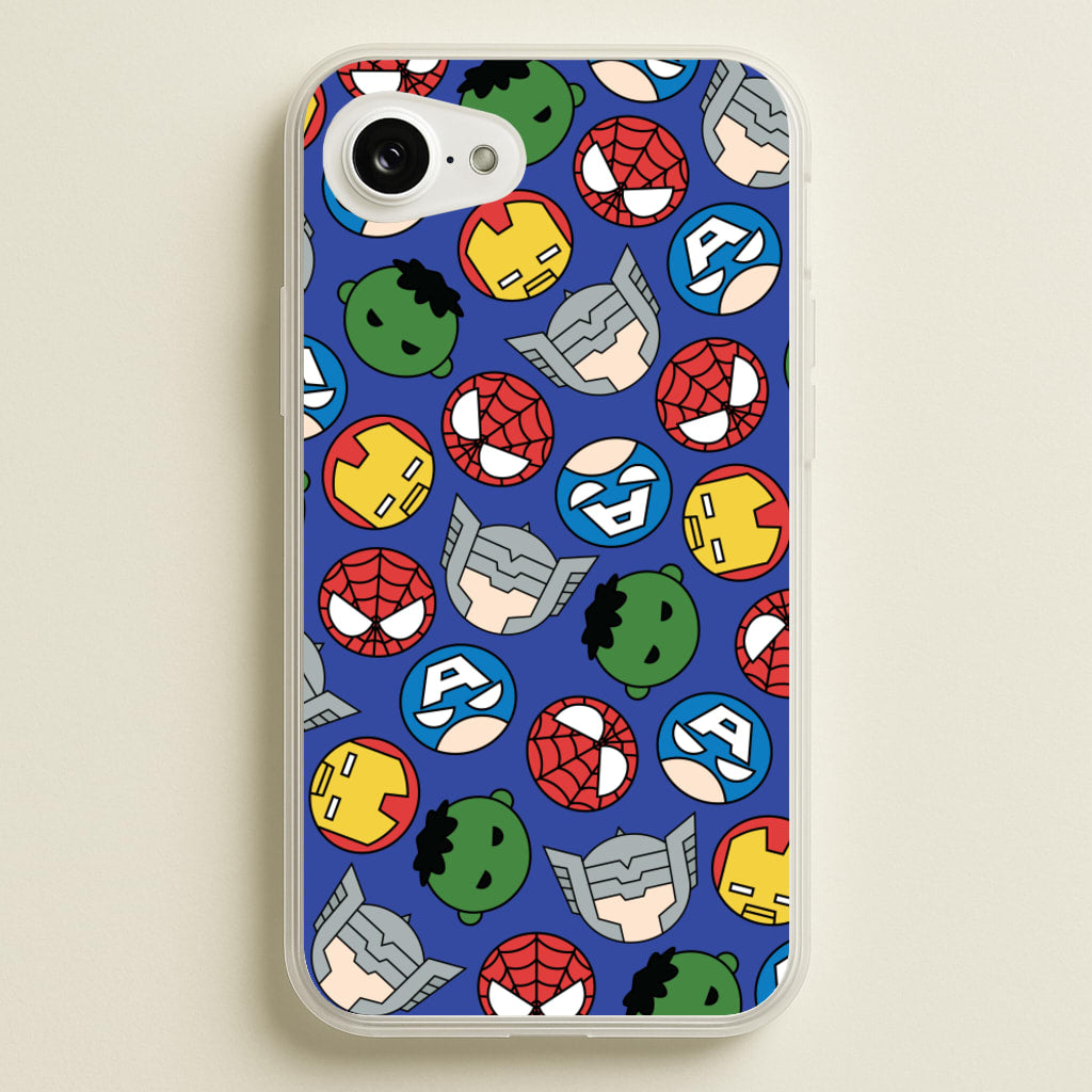 Cute Chibi Heroes Pattern Blue - Marvel Phone Case for iPhone 16e