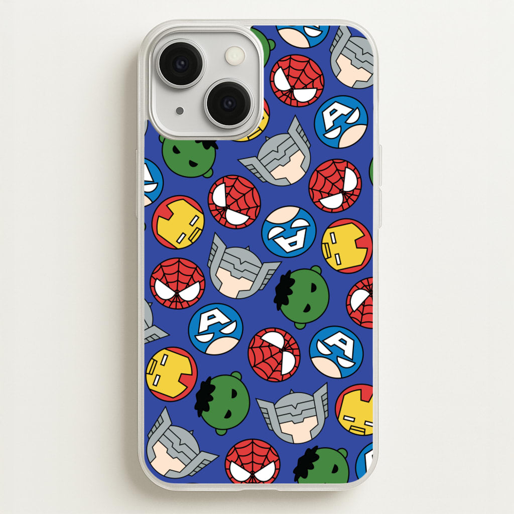 Cute Chibi Heroes Pattern Blue - Marvel Phone Case for iPhone 13 Mini