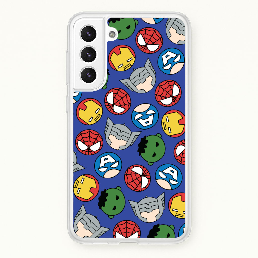 Cute Chibi Heroes Pattern Blue - Marvel Phone Case for Galaxy S21 Plus