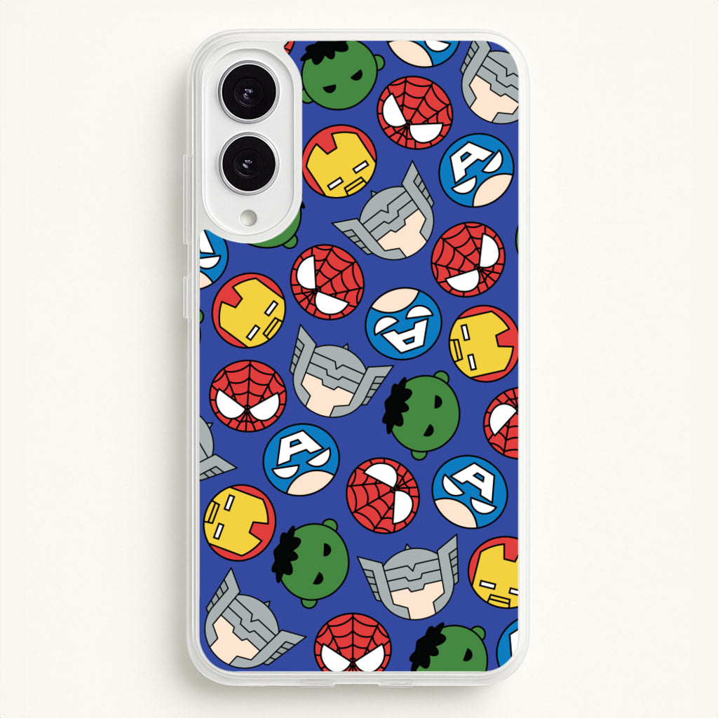 Cute Chibi Heroes Pattern Blue - Marvel Phone Case for Galaxy S25 Edge