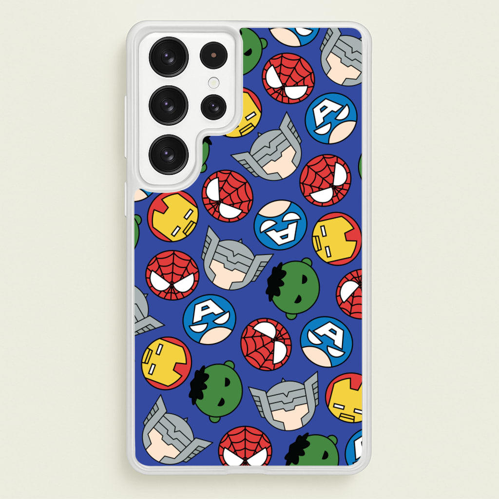 Cute Chibi Heroes Pattern Blue - Marvel Phone Case for Galaxy S23 Ultra