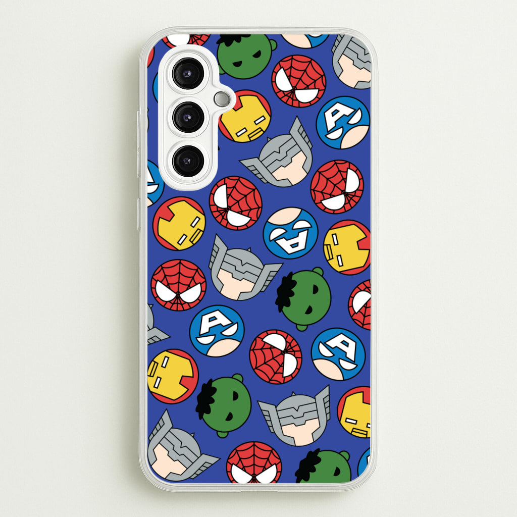 Cute Chibi Heroes Pattern Blue - Marvel Phone Case for Galaxy A14