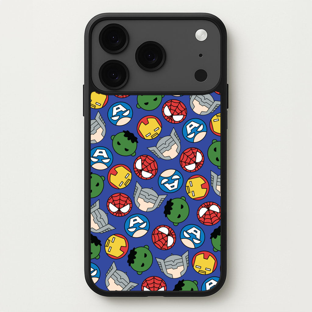 Cute Chibi Heroes Pattern Blue Phone Case for iPhone 17 Pro Max