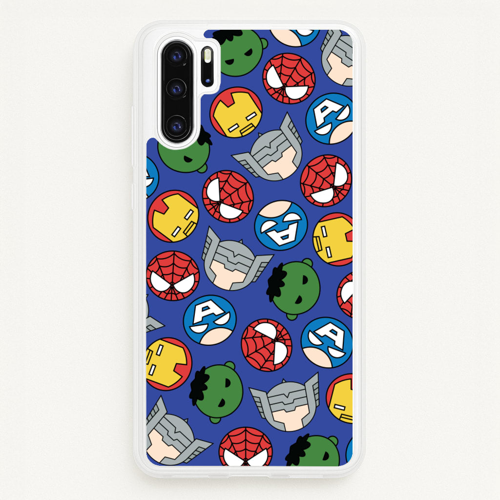 Cute Chibi Heroes Pattern Blue - Marvel Phone Case for Huawei P30 Pro
