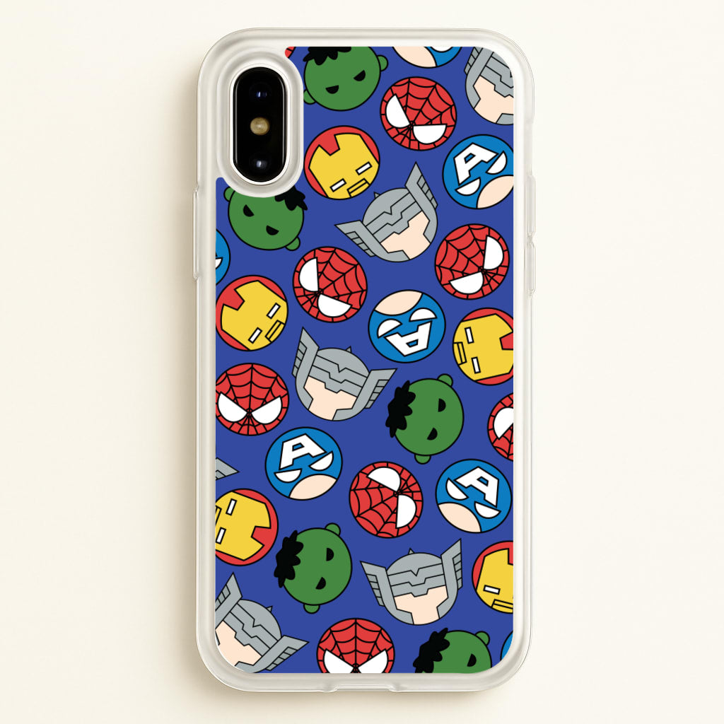 Cute Chibi Heroes Pattern Blue - Marvel Phone Case for iPhone X / XS