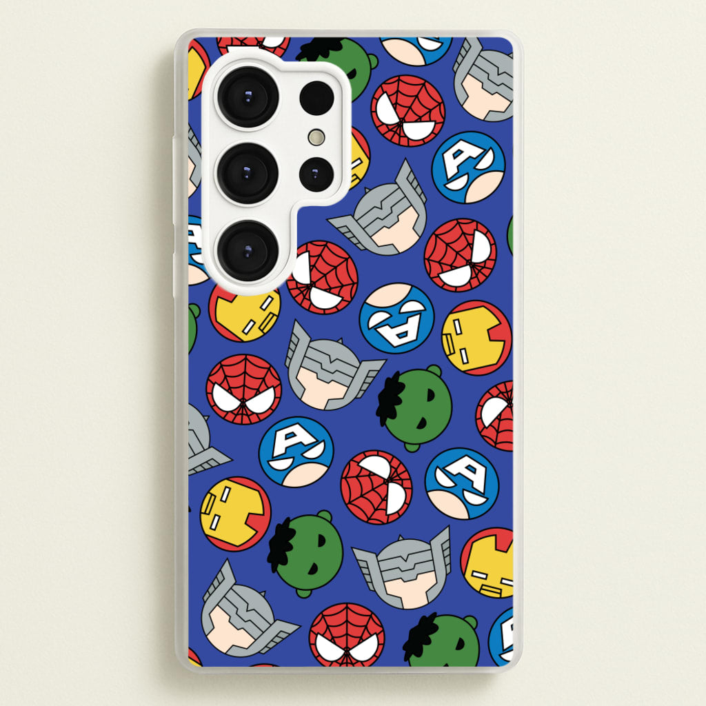 Cute Chibi Heroes Pattern Blue - Marvel Phone Case for Galaxy S25 Ultra