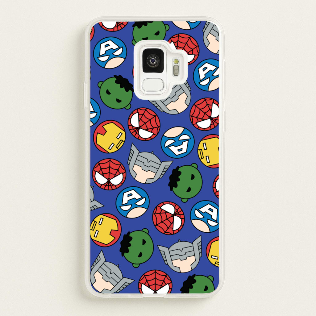 Cute Chibi Heroes Pattern Blue - Marvel Phone Case for Galaxy S9