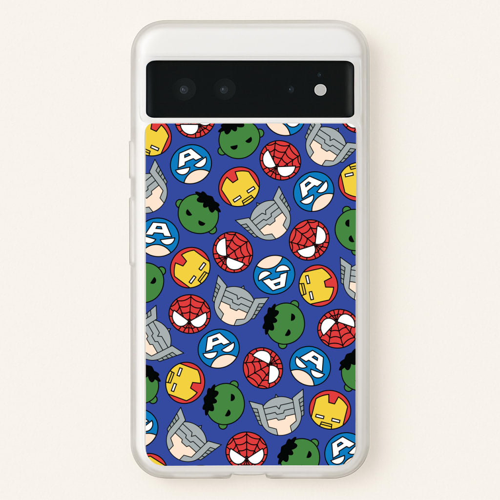 Cute Chibi Heroes Pattern Blue - Marvel Phone Case for Google Pixel 6