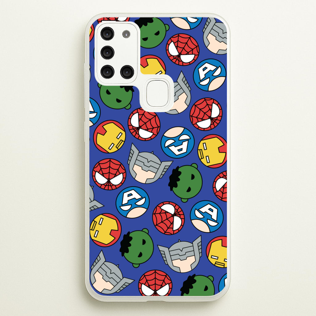 Cute Chibi Heroes Pattern Blue - Marvel Phone Case for Galaxy A21s