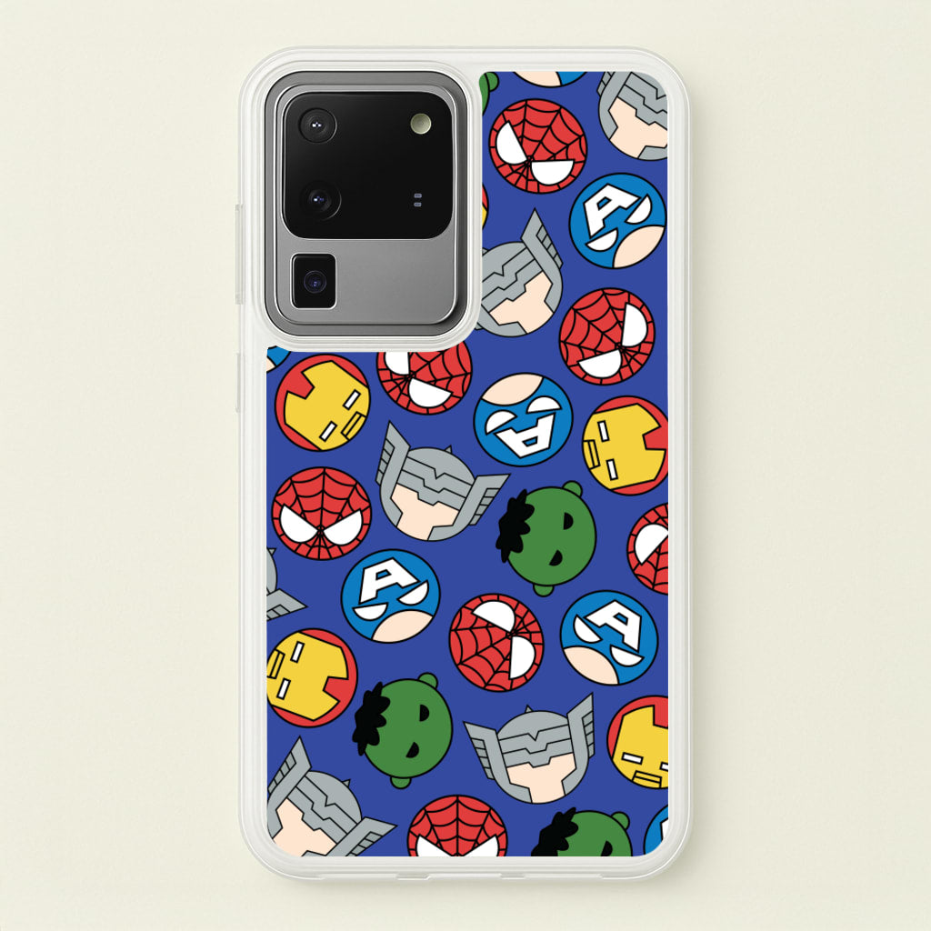 Cute Chibi Heroes Pattern Blue - Marvel Phone Case for Galaxy S20 Ultra