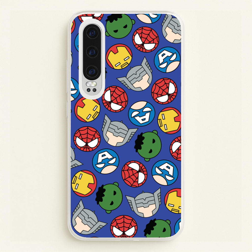 Cute Chibi Heroes Pattern Blue - Marvel Phone Case for Huawei P30