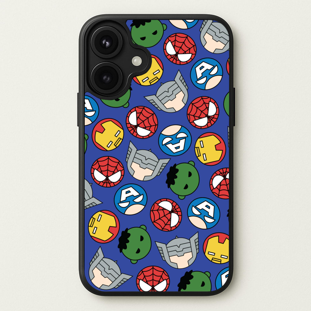 Cute Chibi Heroes Pattern Blue Phone Case for iPhone 17