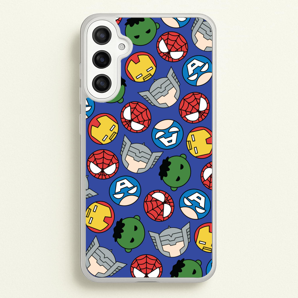 Cute Chibi Heroes Pattern Blue - Marvel Phone Case for Galaxy A34