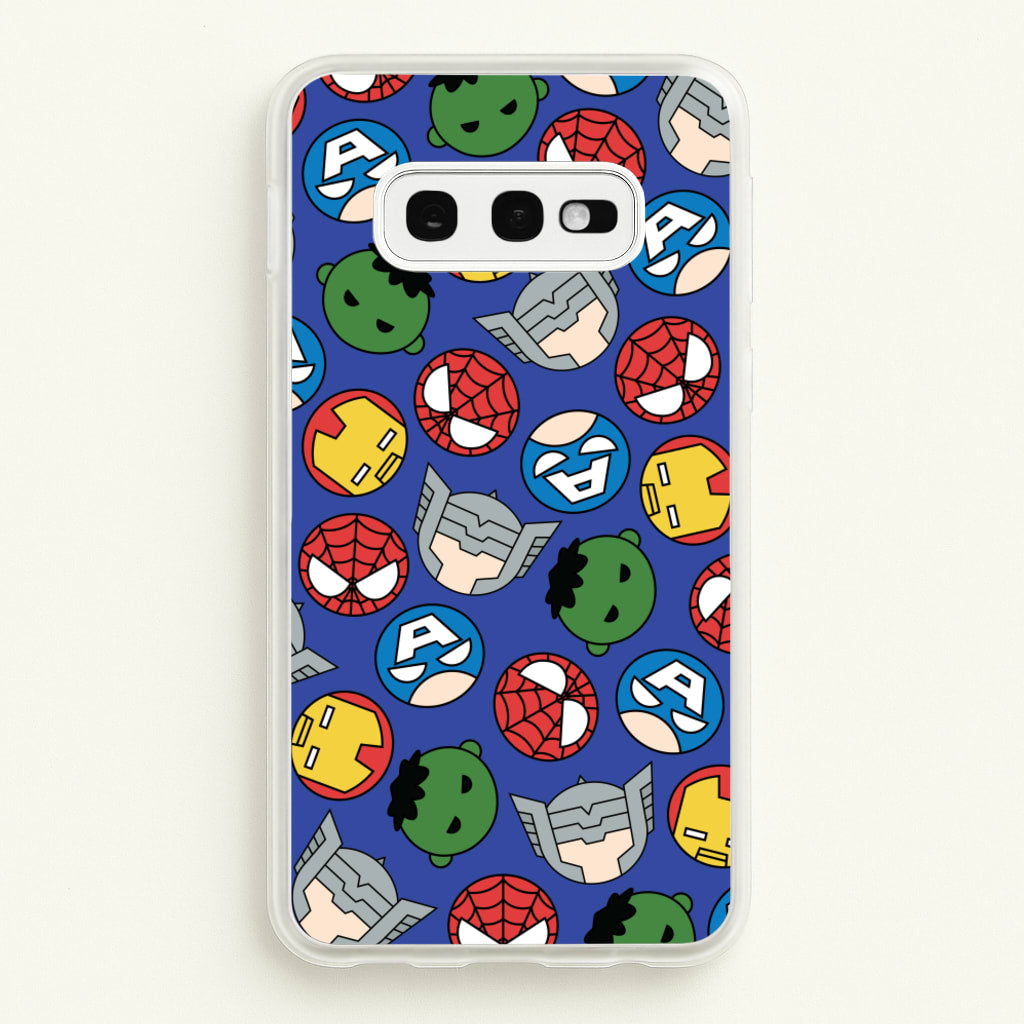 Cute Chibi Heroes Pattern Blue - Marvel Phone Case for Galaxy S10e