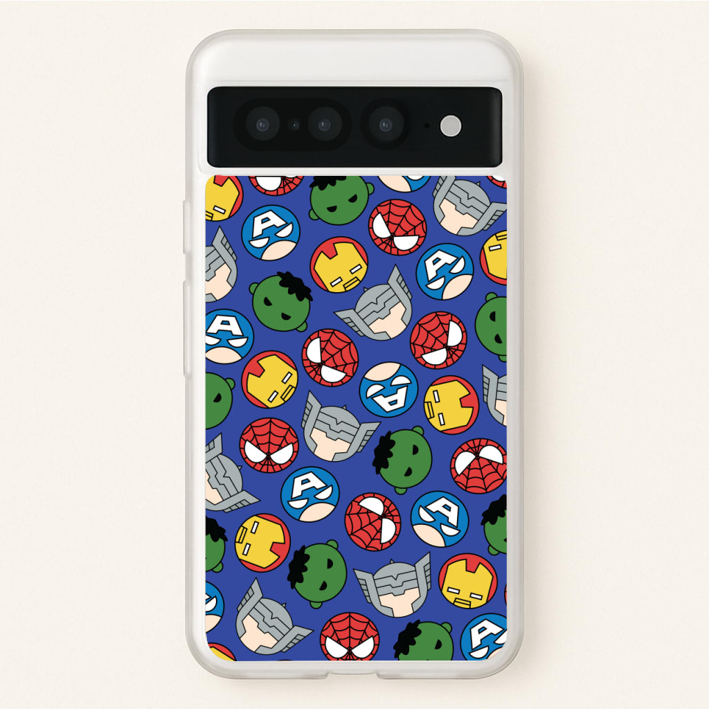 Cute Chibi Heroes Pattern Blue - Marvel Phone Case for Google Pixel 7 Pro