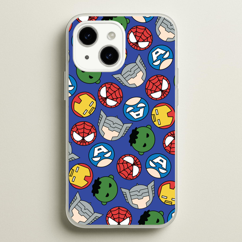 Cute Chibi Heroes Pattern Blue - Marvel Phone Case for iPhone 15 Plus