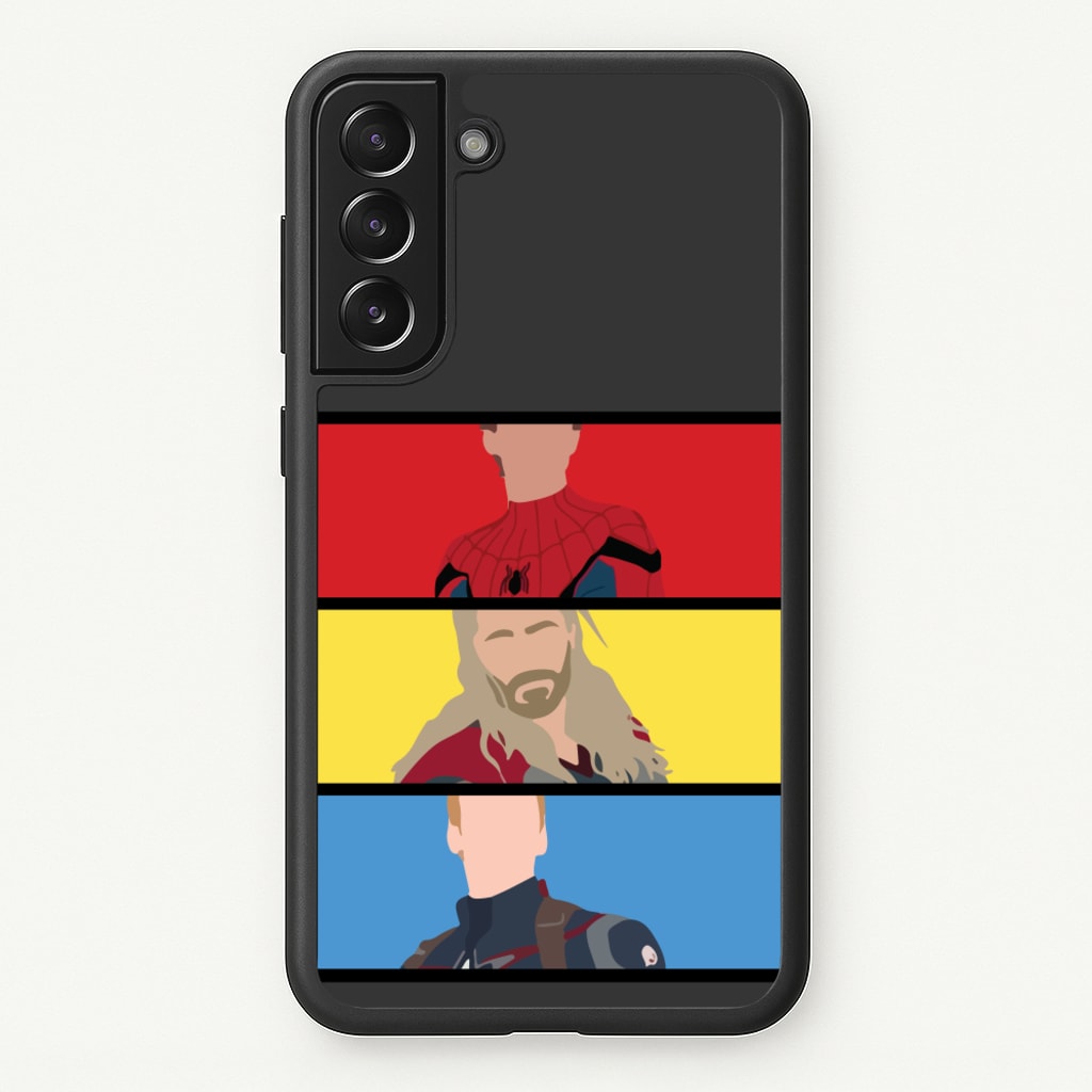 Superhero Team Red, Yellow And Blue - Marvel Phone Case for Galaxy S21FE