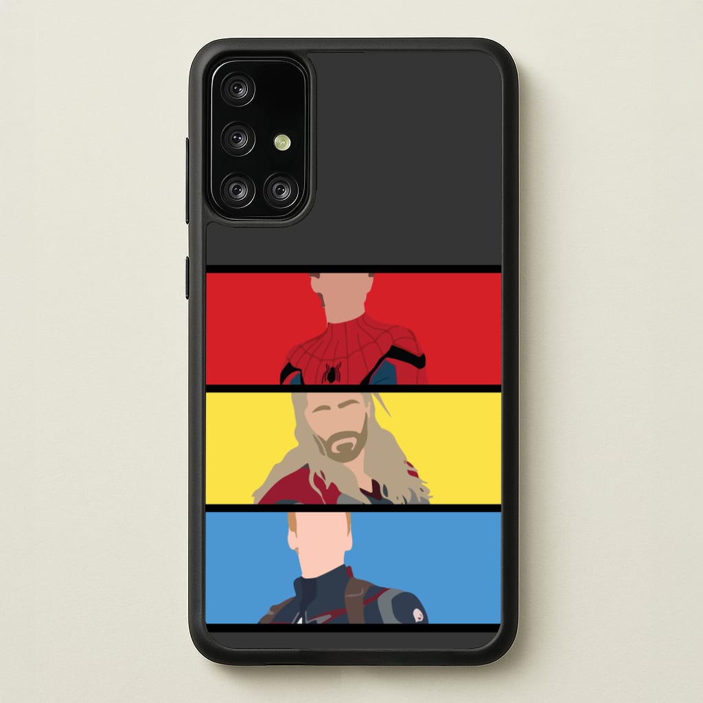 Superhero Team Red, Yellow And Blue - Marvel Phone Case for Galaxy A71