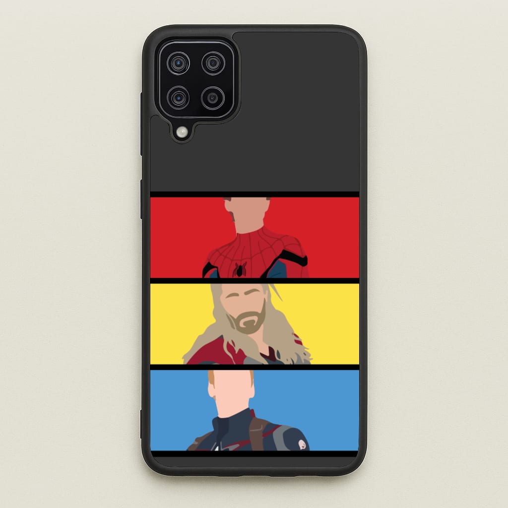 Superhero Team Red, Yellow And Blue - Marvel Phone Case for Galaxy A12