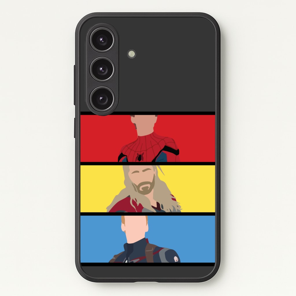 Superhero Team Red, Yellow And Blue - Marvel Phone Case for Galaxy S24 Plus