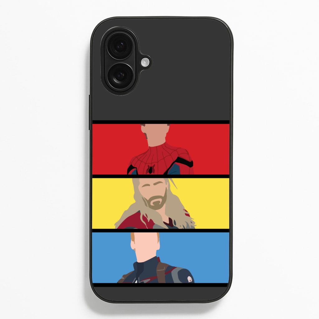 Superhero Team Red, Yellow And Blue - Marvel Phone Case for iPhone 16 Plus