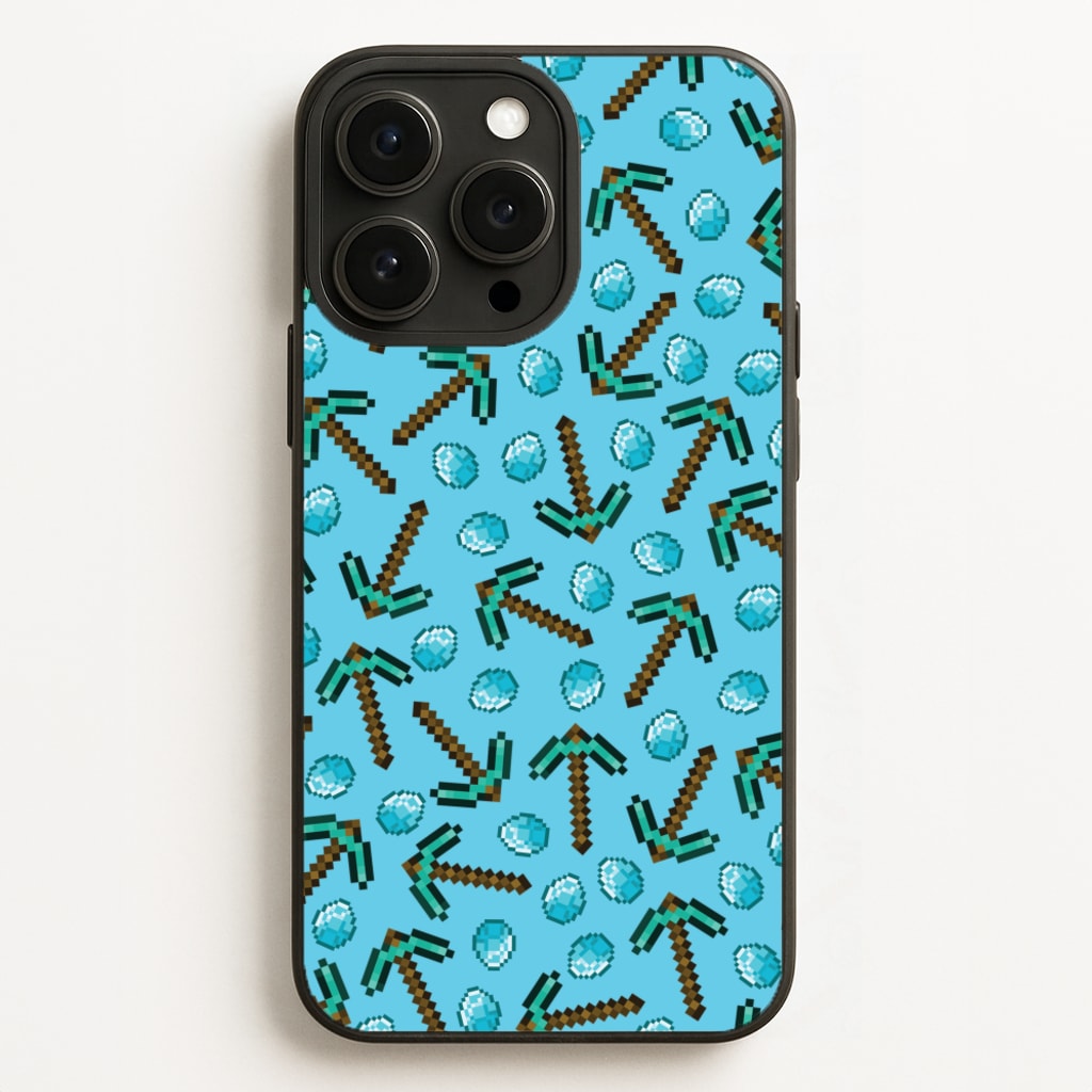 Diamond Axe Pattern - Minecraft Phone Case for iPhone 16 Pro Max