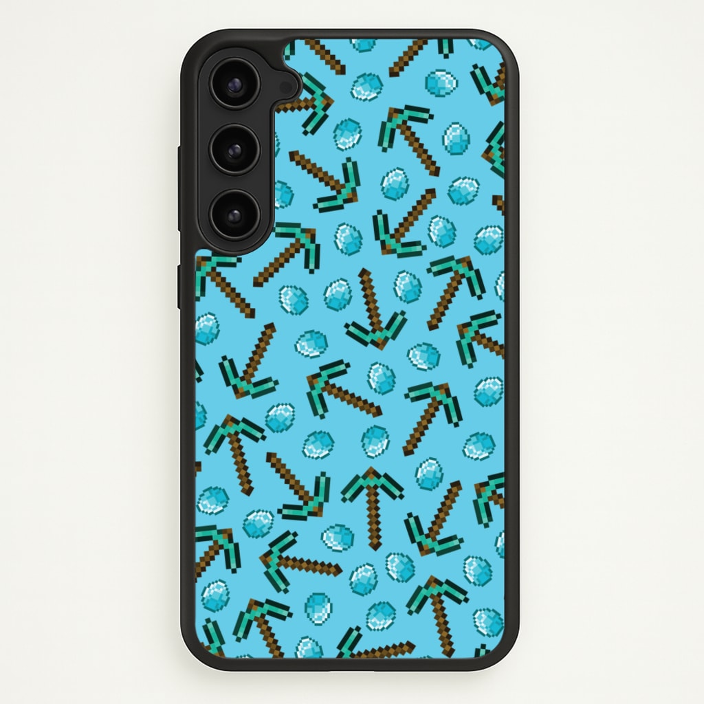 Diamond Axe Pattern - Minecraft Phone Case for Galaxy S23