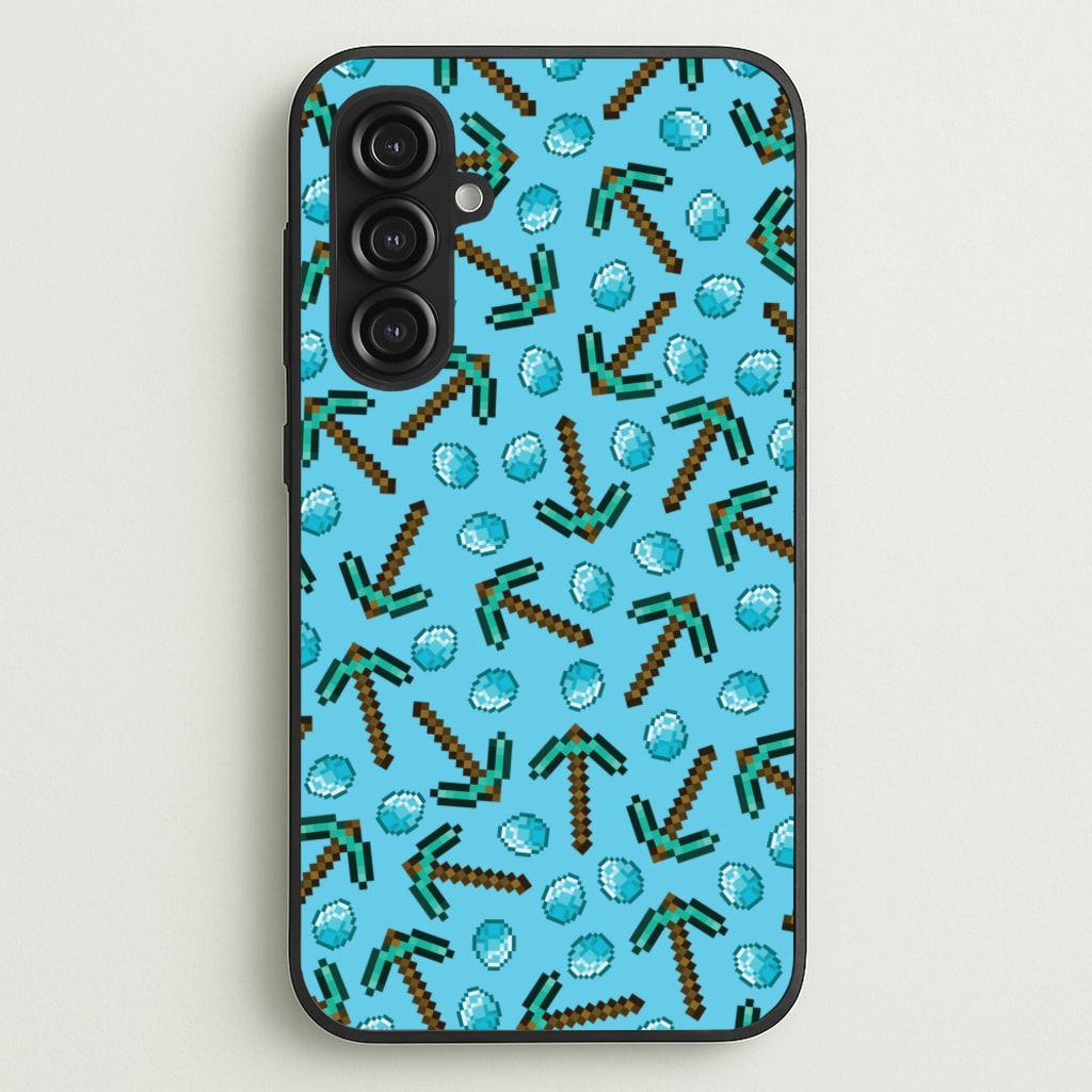 Diamond Axe Pattern - Minecraft Phone Case for Galaxy S23FE