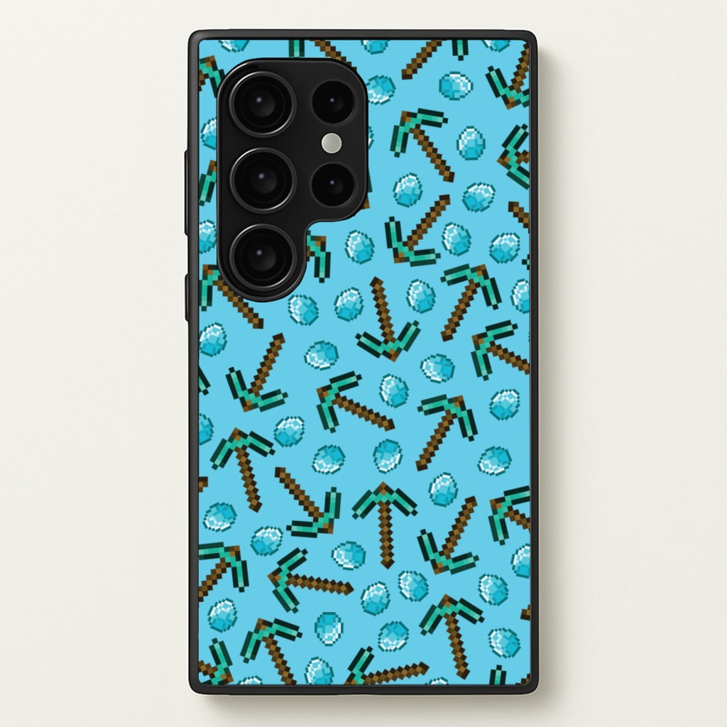 Diamond Axe Pattern - Minecraft Phone Case for Galaxy S24 Ultra