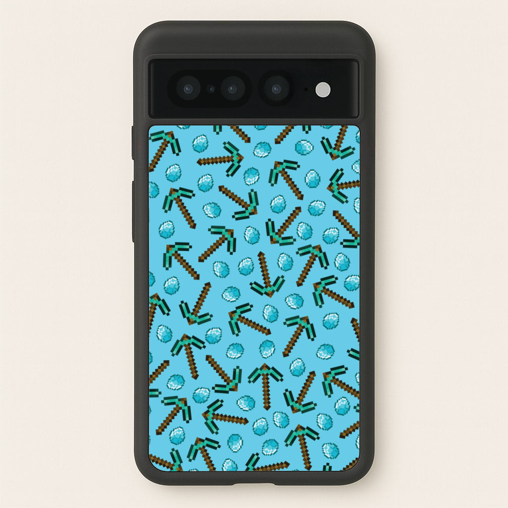 Diamond Axe Pattern - Minecraft Phone Case for Google Pixel 7 Pro
