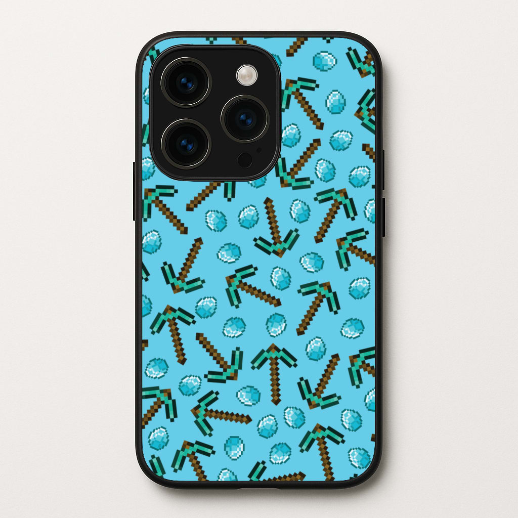 Diamond Axe Pattern - Minecraft Phone Case for iPhone 14 Pro