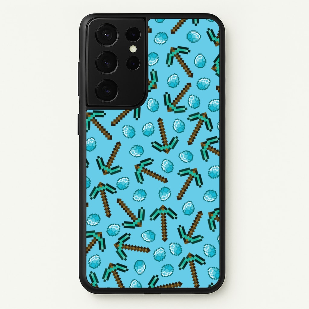 Diamond Axe Pattern - Minecraft Phone Case for Galaxy S21 Ultra