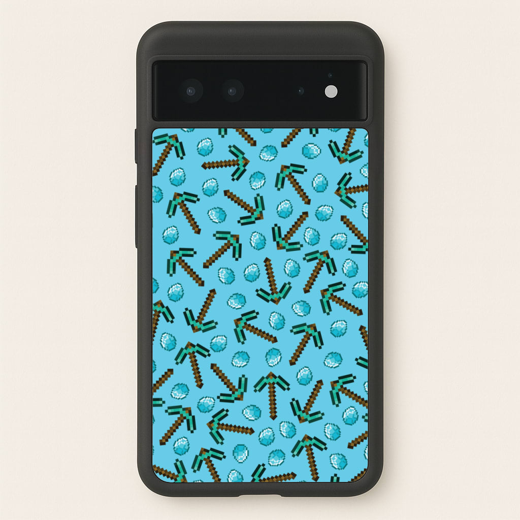 Diamond Axe Pattern - Minecraft Phone Case for Google Pixel 6