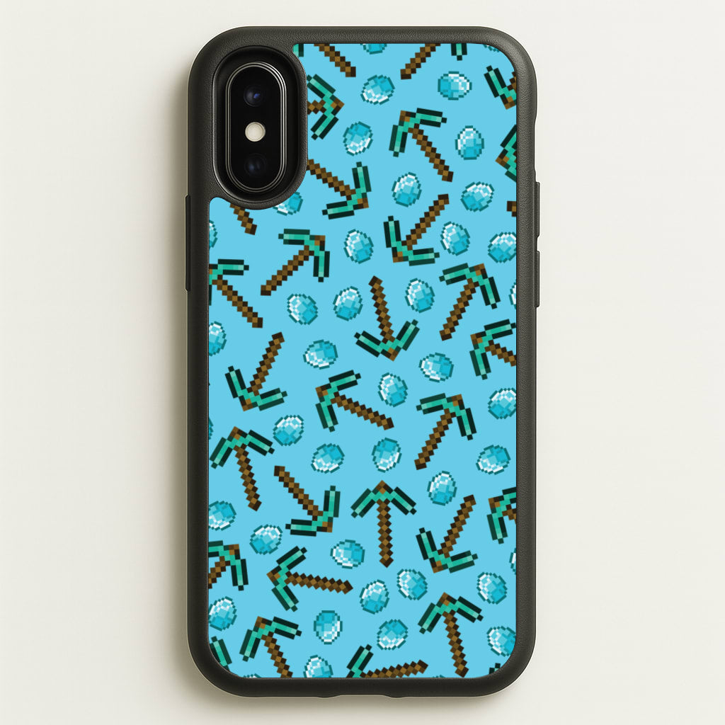Diamond Axe Pattern - Minecraft Phone Case for iPhone X / XS