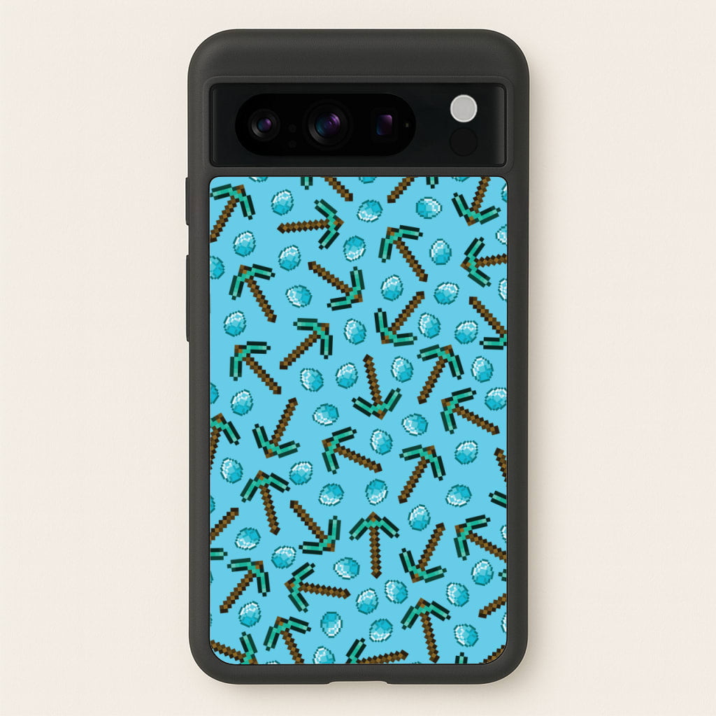 Diamond Axe Pattern - Minecraft Phone Case for Google Pixel 8 Pro