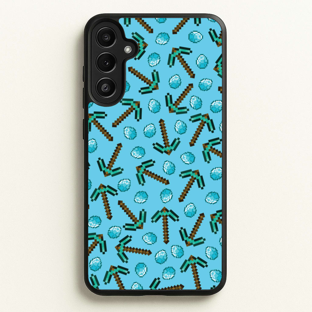 Diamond Axe Pattern - Minecraft Phone Case for Galaxy A34